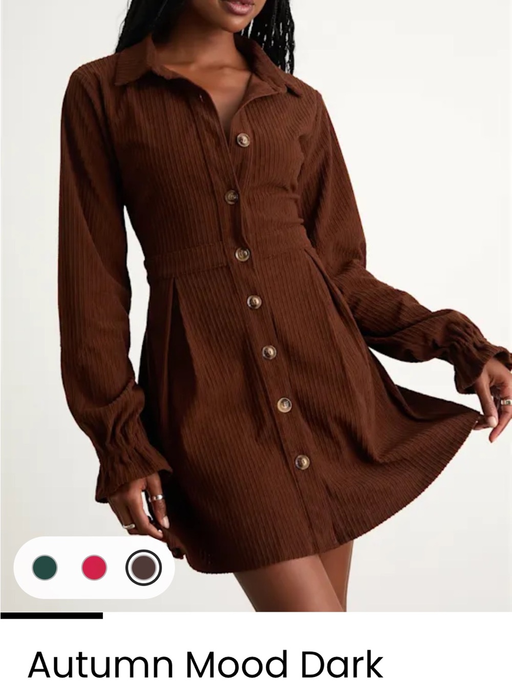 Lulu's Brown Button-Front Corduroy Mini Dress